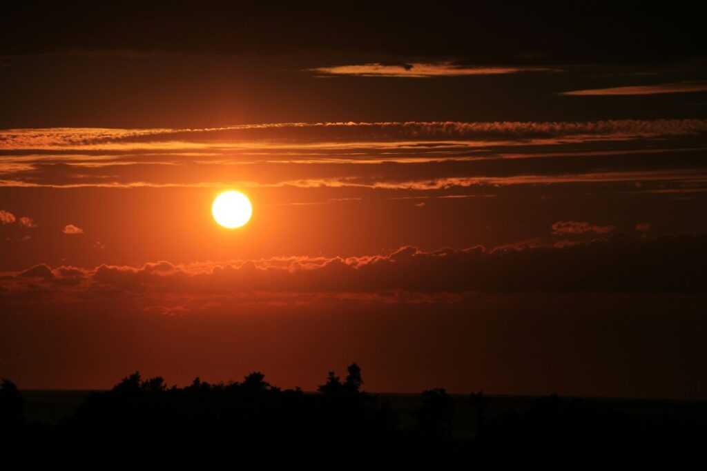 Midnight sun over northern Sweden during summer solstice in June